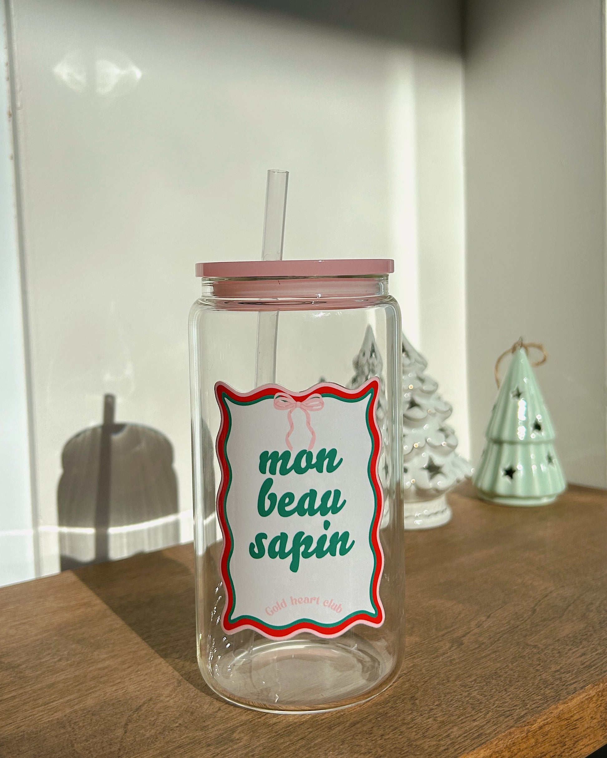 Verre illustré Mon Beau Sapin fait au Québec Gold Heart Club