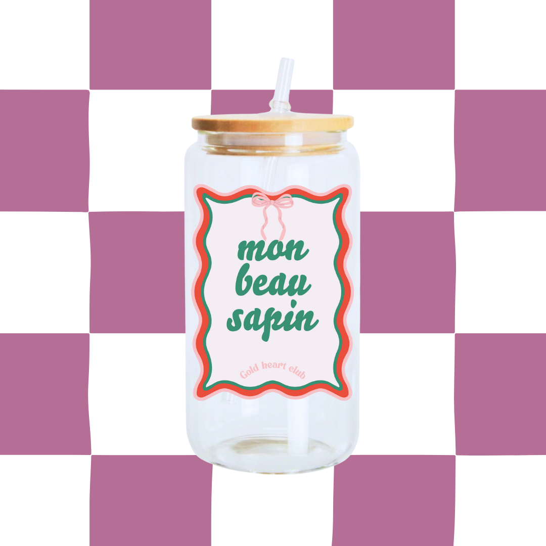 Verre illustré Mon Beau Sapin fait au Québec Gold Heart Club