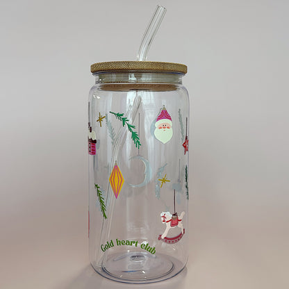 Verre 16 oz illustré Noël d'antan Gold Heart Club