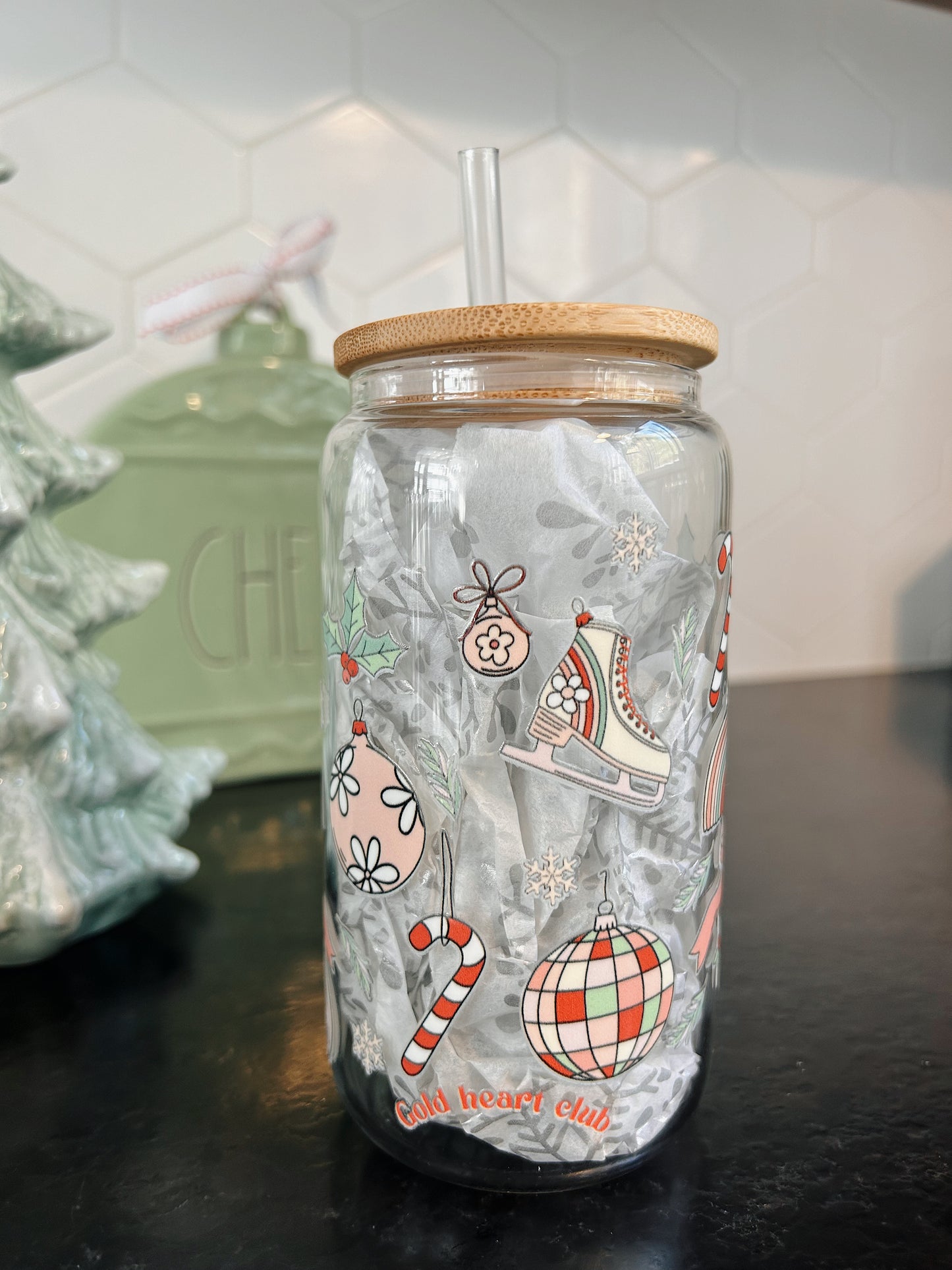 Verre illustré Ornements Gold Heart Club idée cadeau