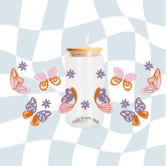 Verre illustré Papillons Gold Heart Club fait au Québec