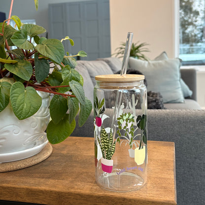 Verre illustré à la main Plantes Gold Heart Club