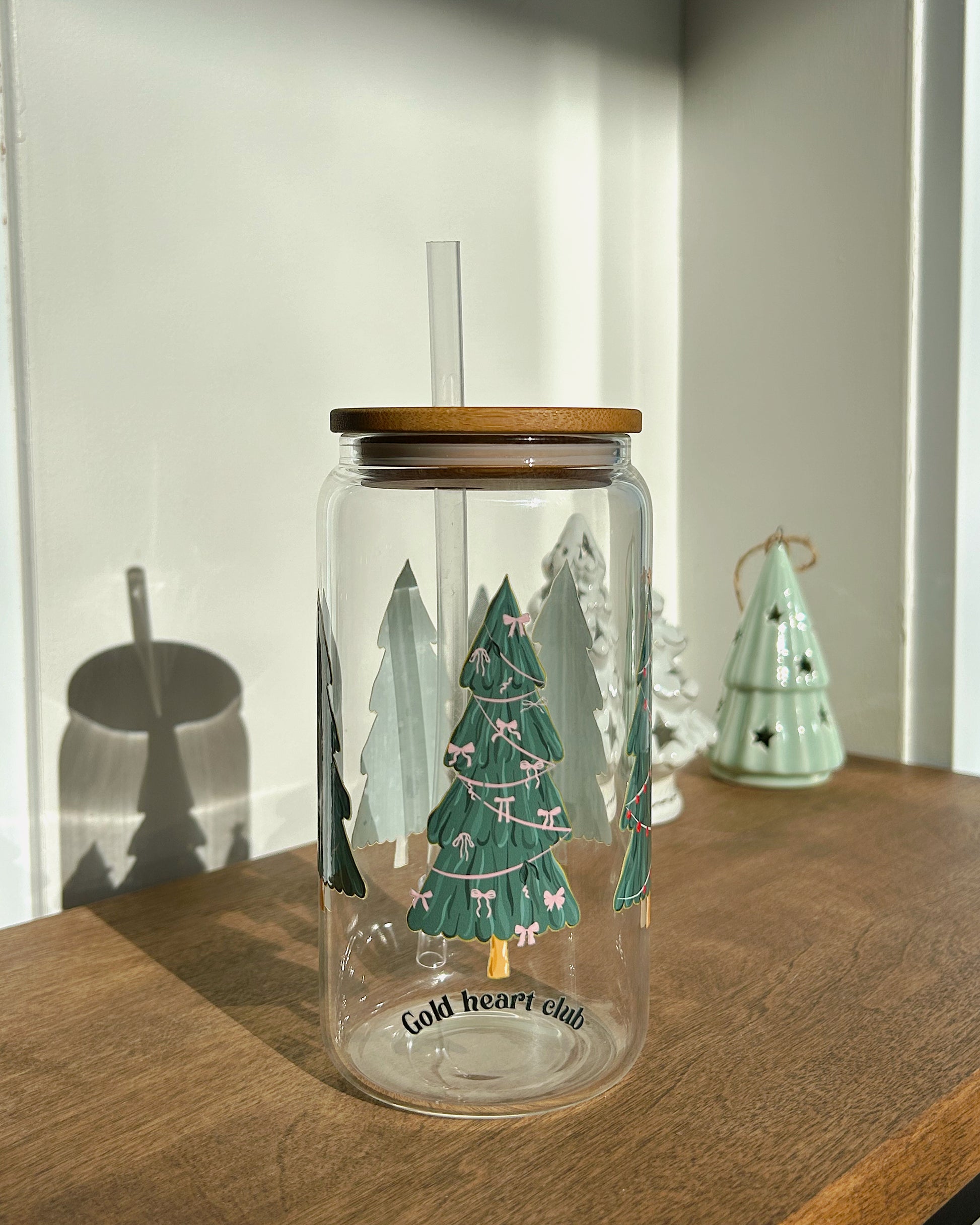 Verre illustré Sapins fait au Québec Gold Heart Club