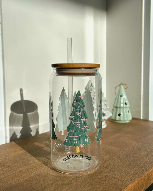 Verre illustré Sapins fait au Québec Gold Heart Club