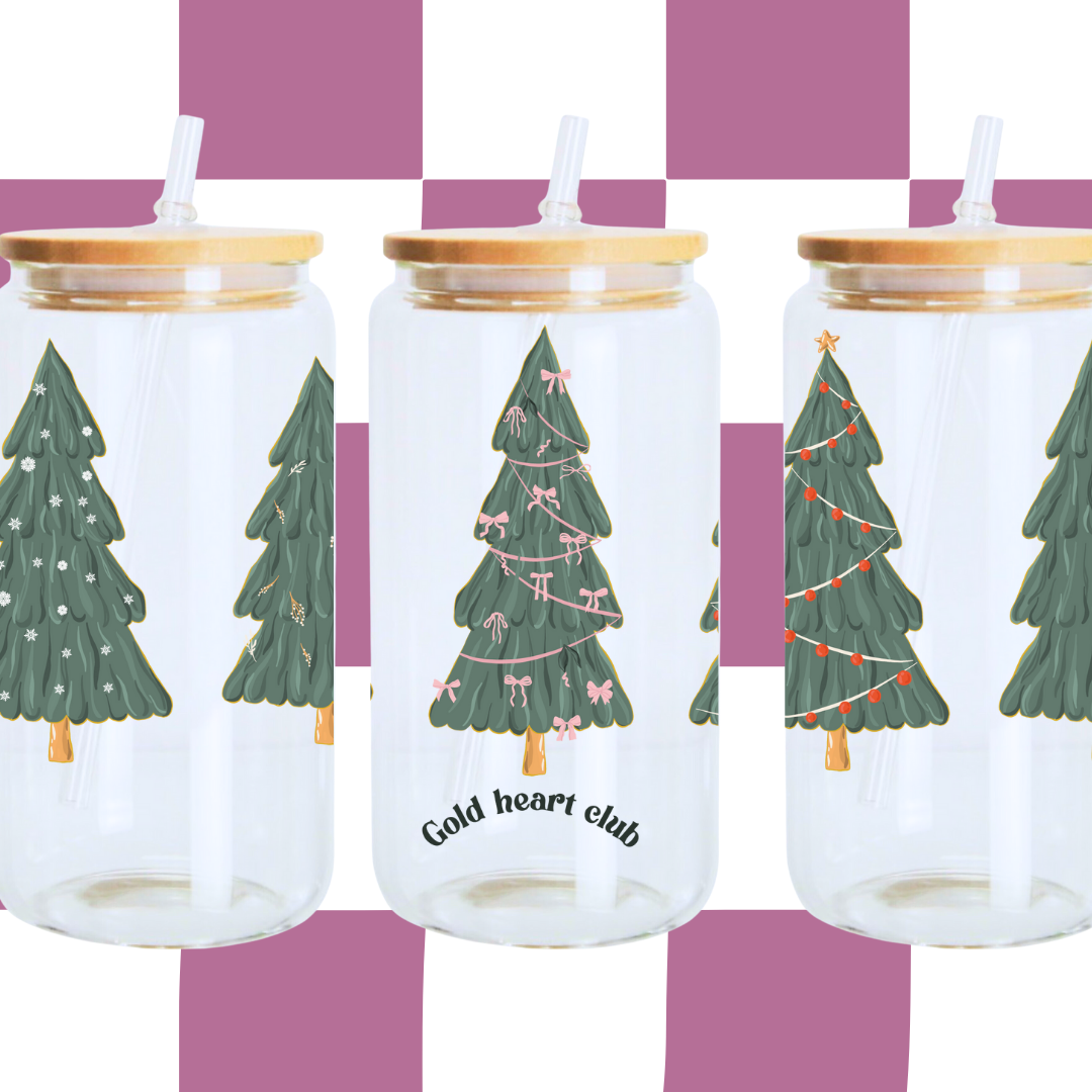 Verre illustré Sapins fait au Québec Gold Heart Club