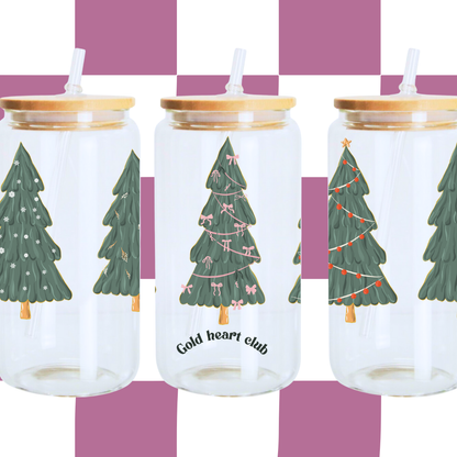 Verre illustré Sapins fait au Québec Gold Heart Club