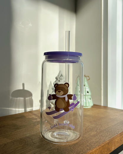 Verre illustré Teddy Ski fait au Québec Gold Heart Club