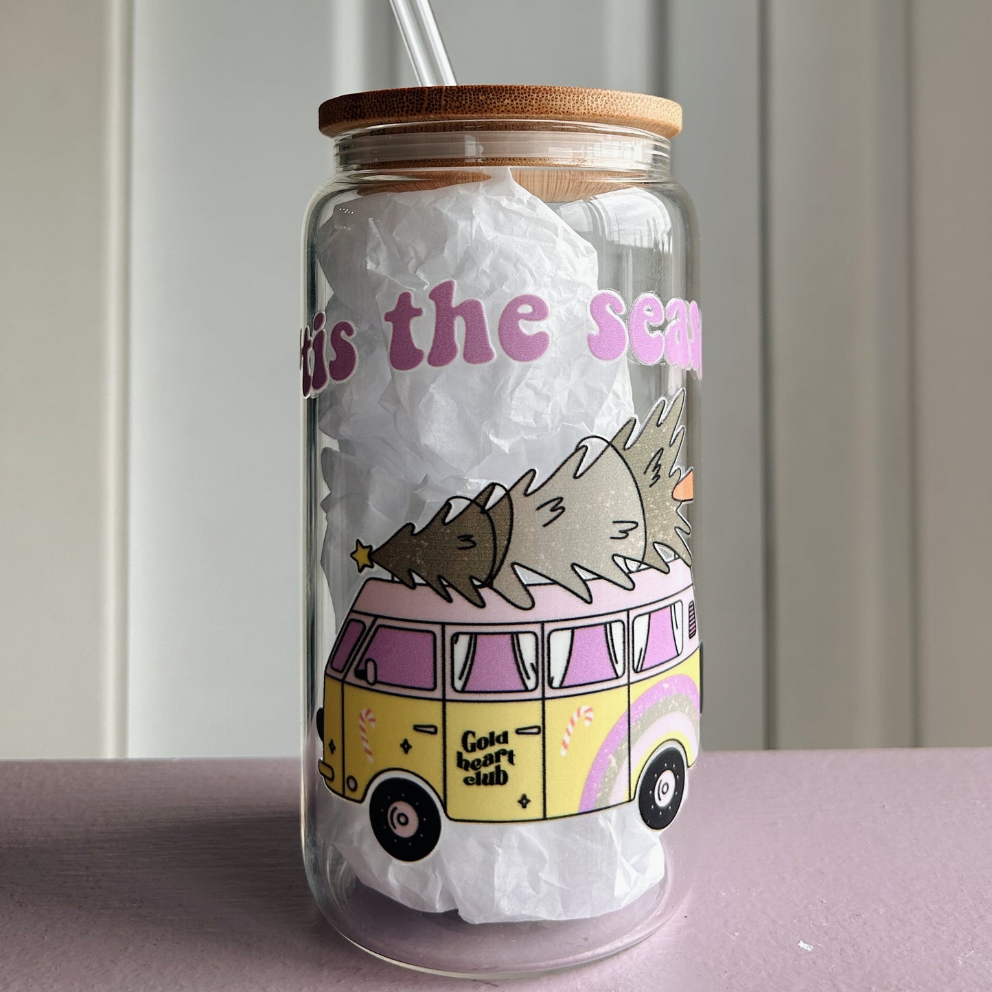 Verre illustré Tis the Season Gold Heart Club