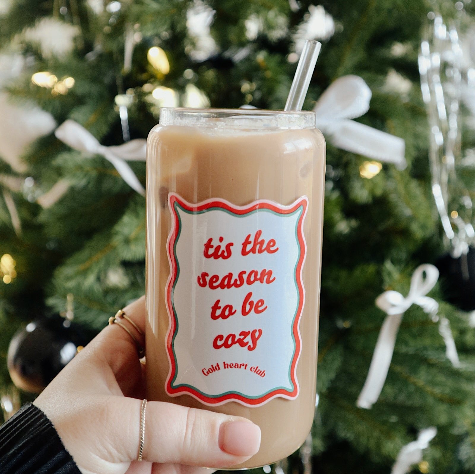 Verre illustré Tis the Season to be Cozy Gold Heart Club fait au Québec