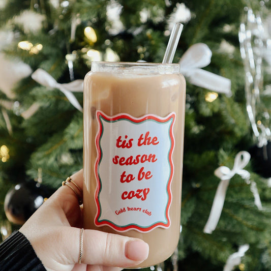 Verre illustré Tis the Season to be Cozy Gold Heart Club fait au Québec