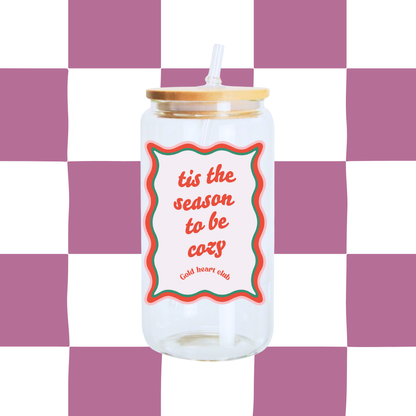 Verre illustré Tis the Season to be Cozy Gold Heart Club fait au Québec