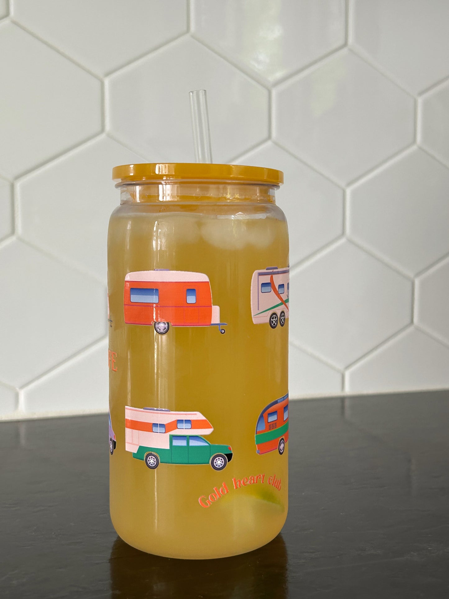 Verre illustré Van Life Gold Heart Club fait au Québec