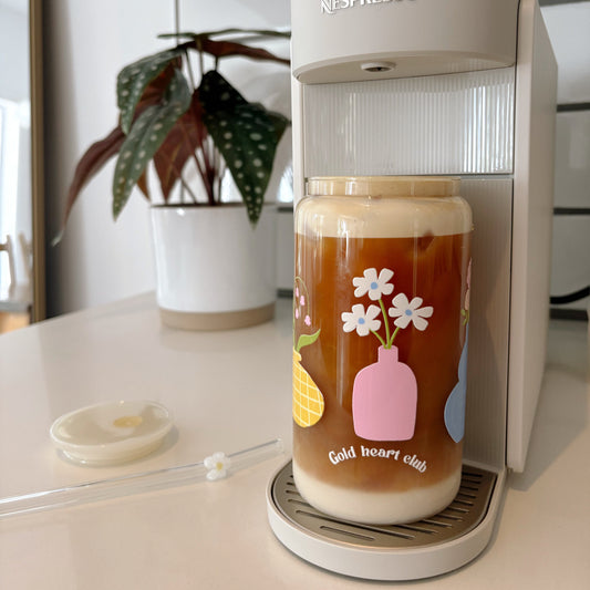 Idée cadeau Verre illustré Vases & Fleurs fait au Québec