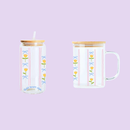 Idée cadeau Verre illustré Tulipes & Boucles fait au Québec