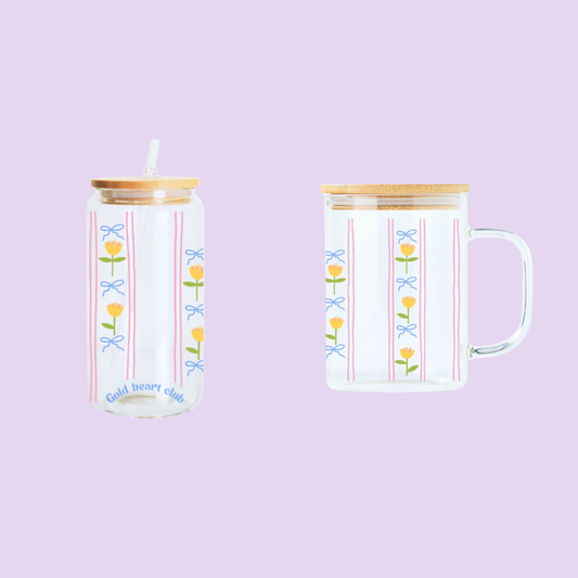 Idée cadeau Verre illustré Tulipes & Boucles fait au Québec