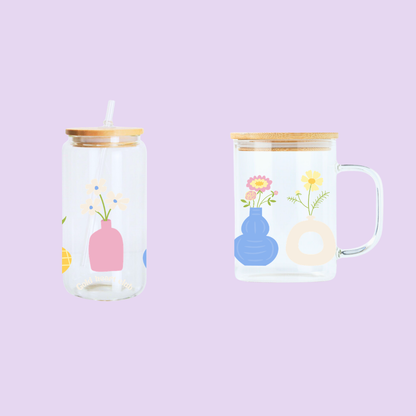 Idée cadeau Verre illustré Vases & Fleurs fait au Québec