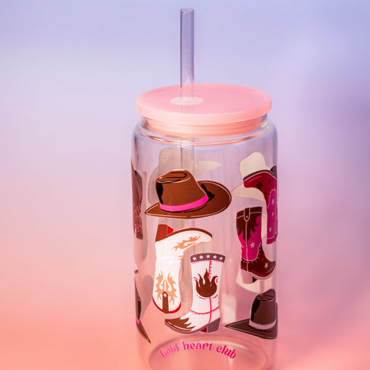 Verre illustré Western Gold Heart Club fait au Québec