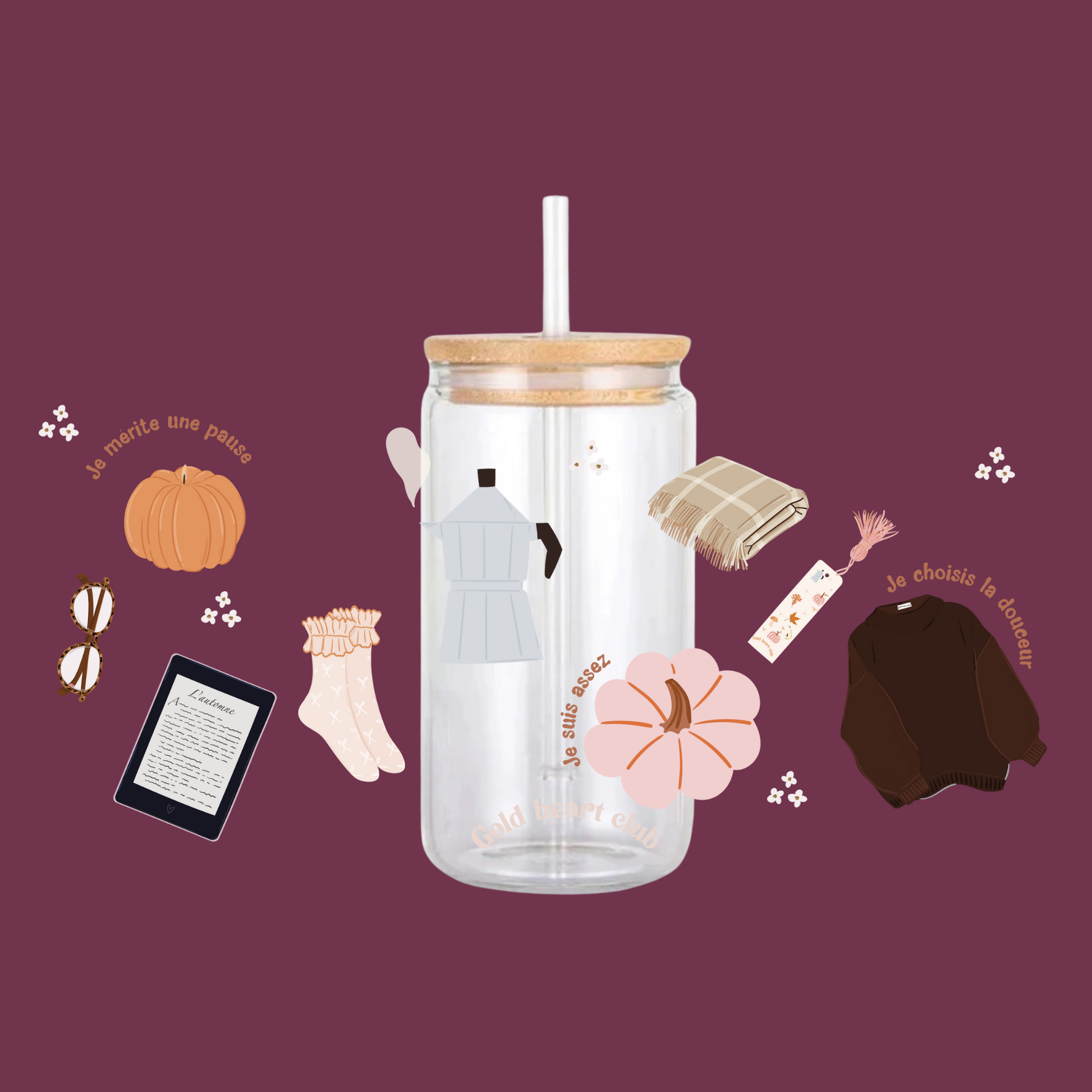 Verre illustré Affirmations cozy Gold Heart Club