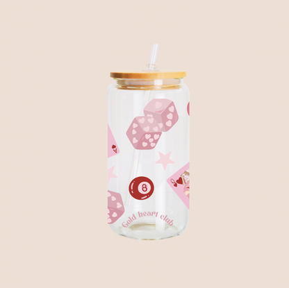 Verre illustré cute Lucky in love Gold Heart Club fait au Québec