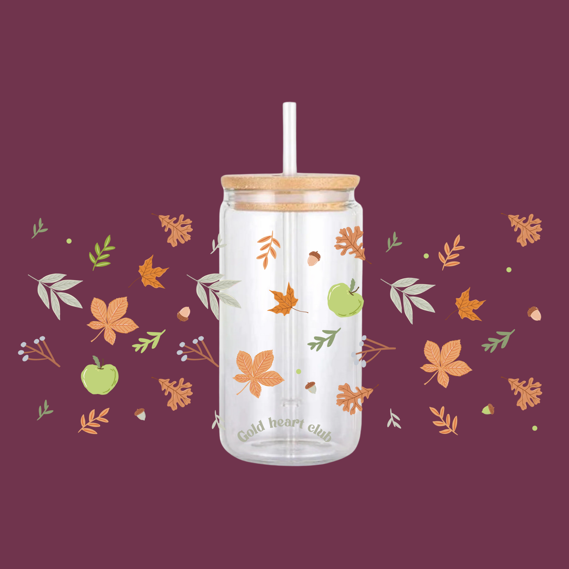 Verre illustré feuilles dorées Gold Heart Club