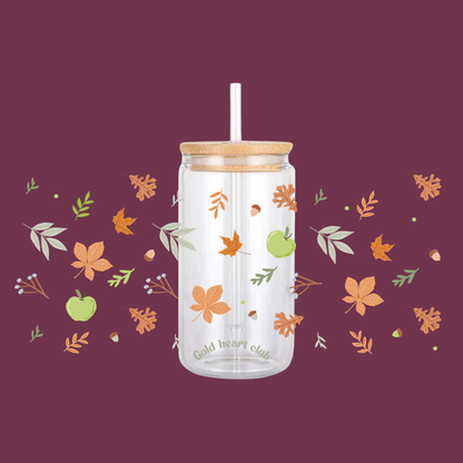 Verre illustré feuilles dorées Gold Heart Club