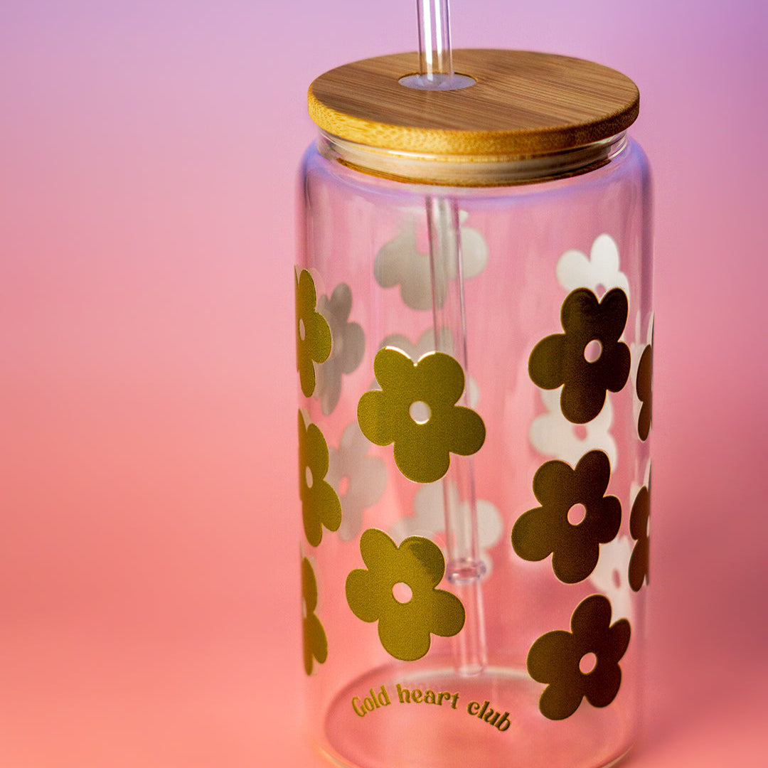 Verre illustré Fleurs Rétro Gold Heart Club