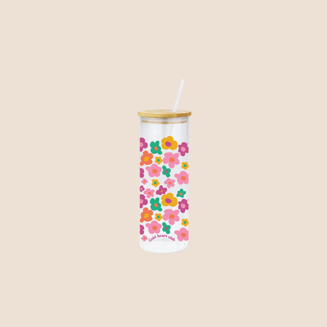 Verre illustré Fleurs colorés Gold Heart Club