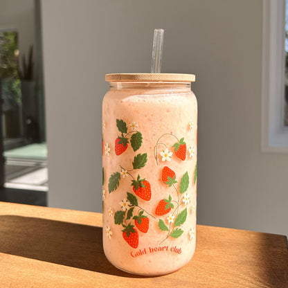 Verre illustré Fraises Gold Heart Club idée cadeau