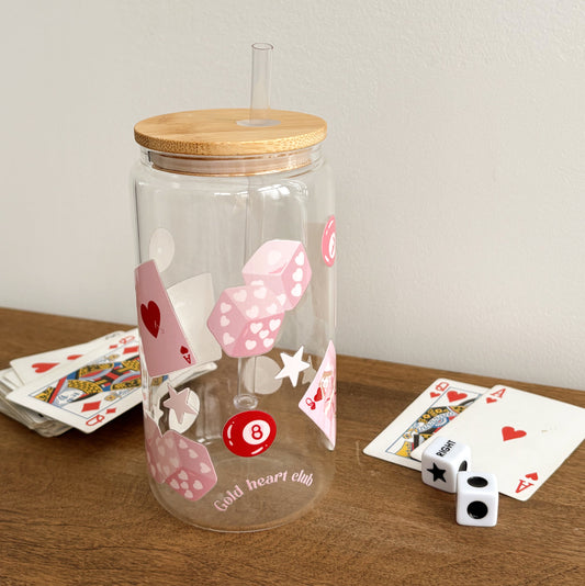 Verre illustré cute Lucky in love Gold Heart Club fait au Québec