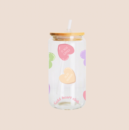 Verre Sweet Talk de Saint-Valentin Gold Heart Club avec motifs de cœurs pastel inspirés des bonbons d’amour Québec