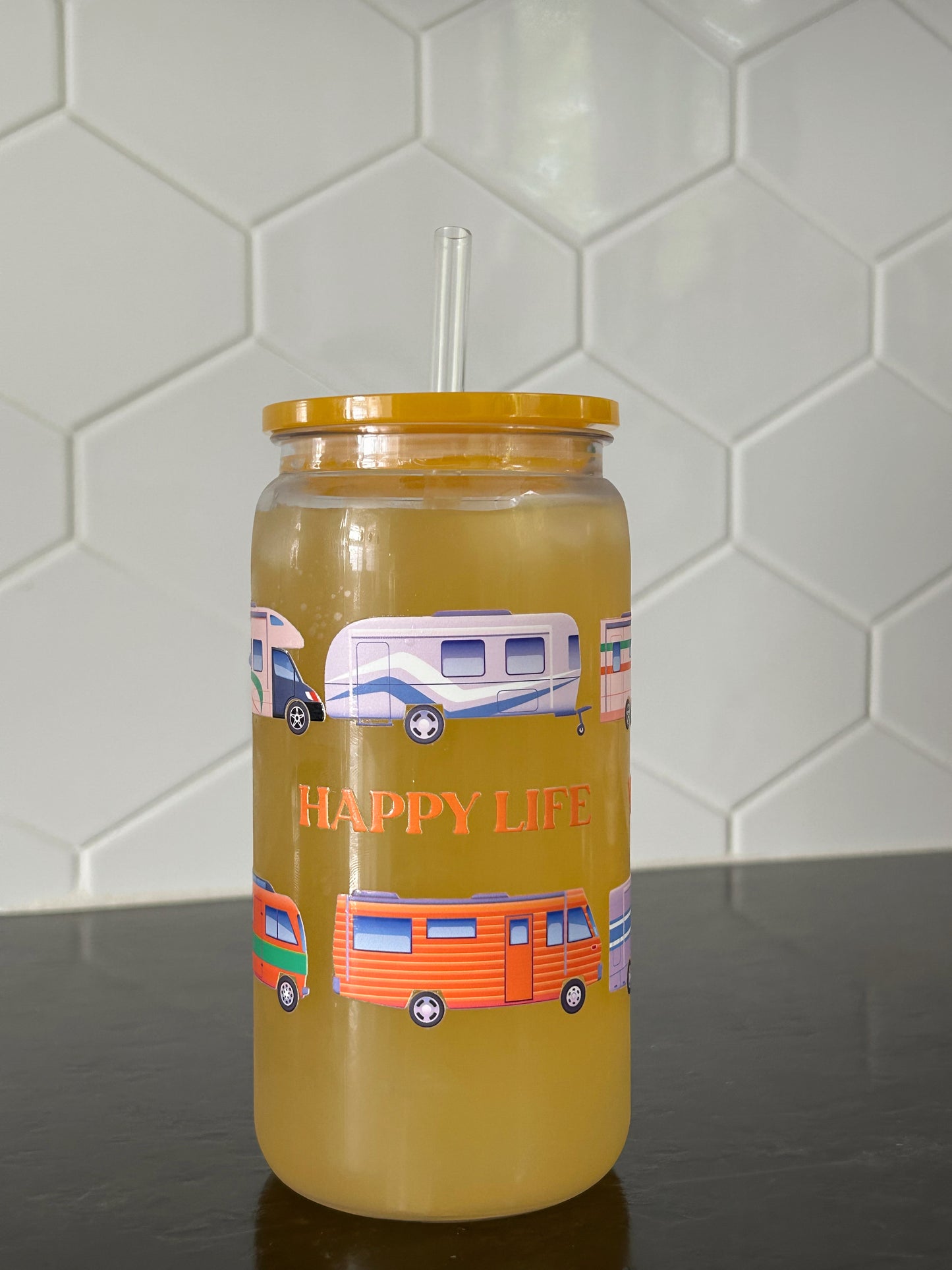 Verre illustré Van Life Gold Heart Club fait au Québec