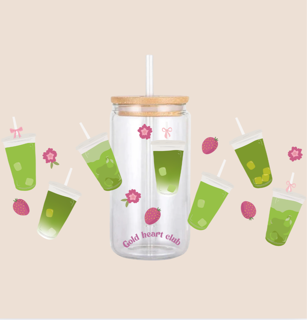 Verre illustré Matcha Gold Heart Club 