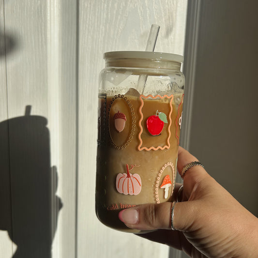 Verre illustré timbres d'automne Gold Heart Club 