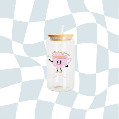 Illustrated mug with the quote “Coffee is my therapy”, a fun and thoughtful gift