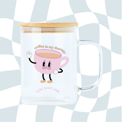 Illustrated mug with the quote “Coffee is my therapy”, a fun and thoughtful gift

