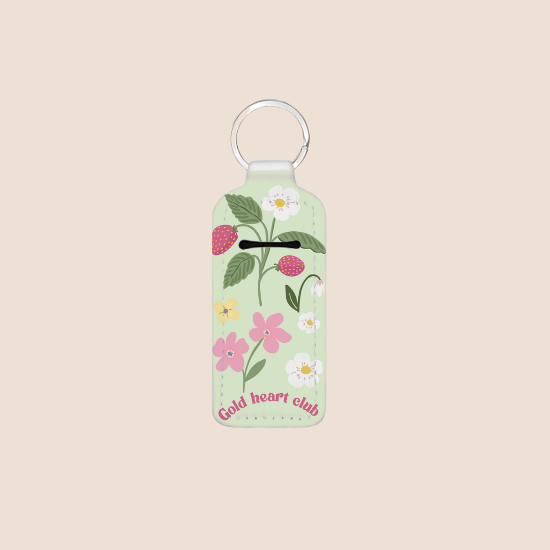Porte-baume à lèvres avec illustrations de fraise et petite fleur
